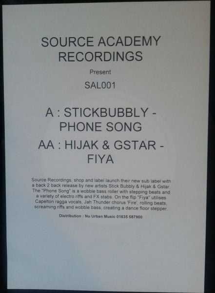 Stickbubbly / Hijack (8) & Gstar : Phone Song / Fiya (12", Promo, W/Lbl)
