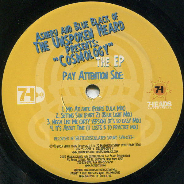 The Unspoken Heard : Cosmology EP (12", EP, RE)