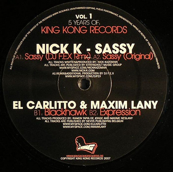 Nick K / Carlitto & Maxime Neslany : 5 Years Of: King Kong Records (Vol. 1) (12")