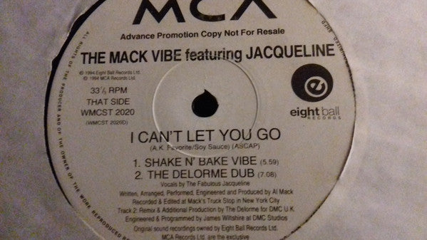 The Mack Vibe Featuring Jacqueline : I Can't Let You Go (12")