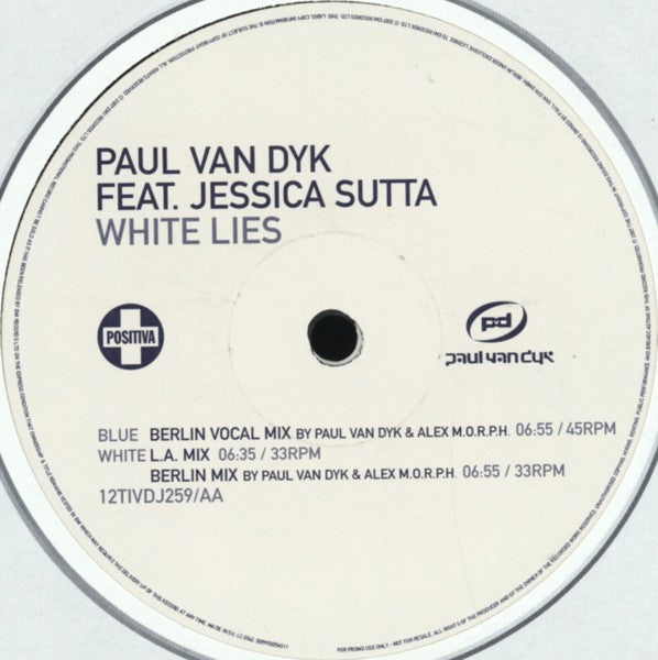 Paul van Dyk Feat. Jessica Sutta : White Lies (12", Promo)