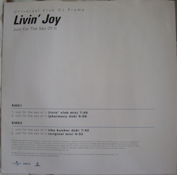 Livin' Joy : Just For The Sex Of It (12", Promo)