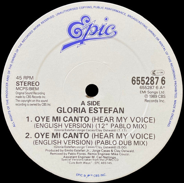 Gloria Estefan : Oye Mi Canto (Hear My Voice) (12", Single)