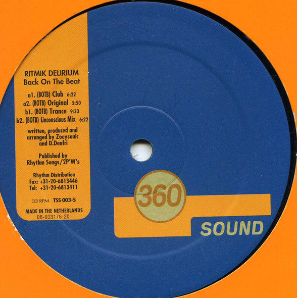 Ritmik Delirium : Back On The Beat (12")