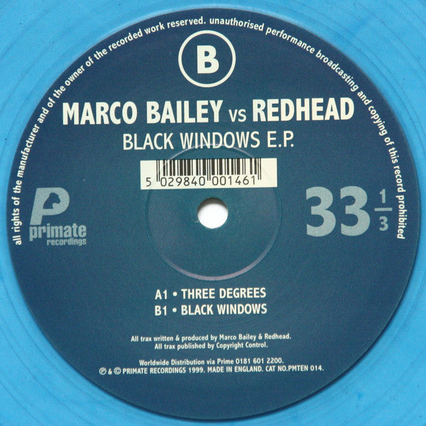 Marco Bailey Vs Redhead* : Black Windows E.P. (10", EP, Blu)