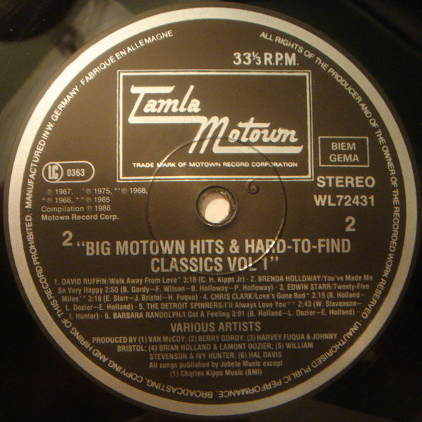 Various : Big Motown Hits And Hard To Find Classics - Volume 1 (LP, Comp)