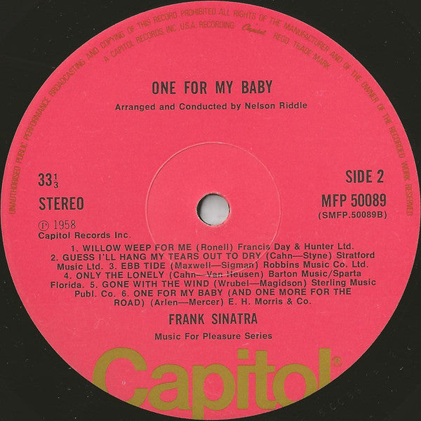 Frank Sinatra : One For My Baby (LP, Album, RE)