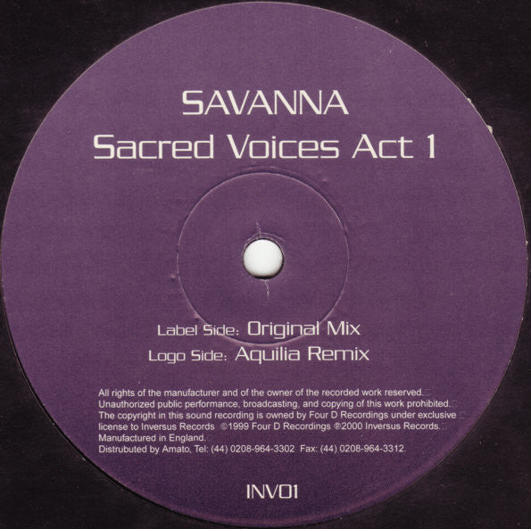 Savanna* : Sacred Voices Act 1 (12")