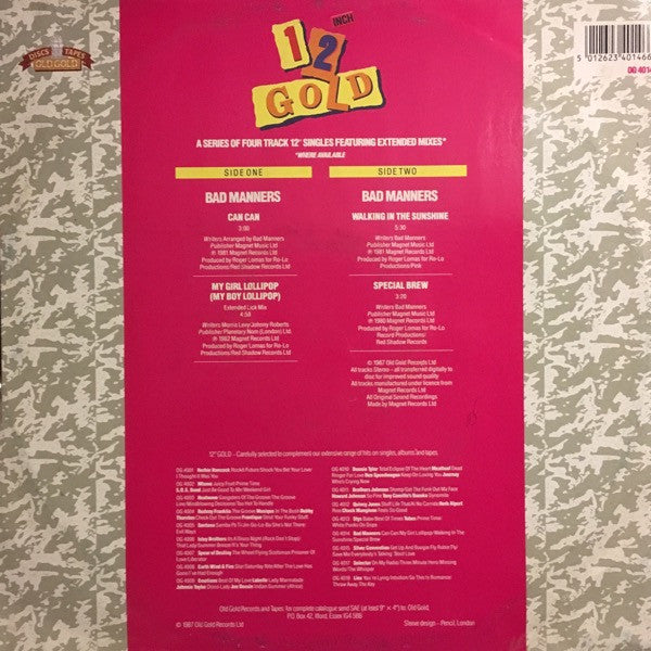 Bad Manners : Can Can / My Girl Lollipop / Walking Into Sunshine / Special Brew (12", 2nd)