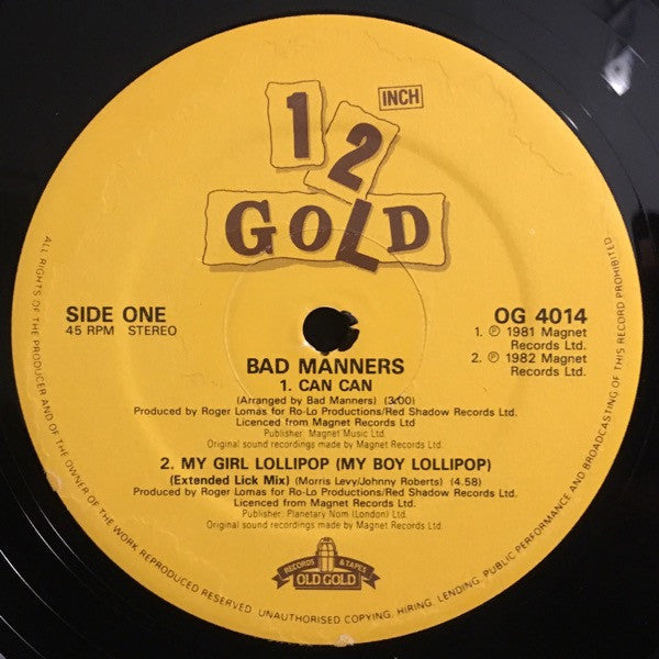 Bad Manners : Can Can / My Girl Lollipop / Walking Into Sunshine / Special Brew (12", 2nd)