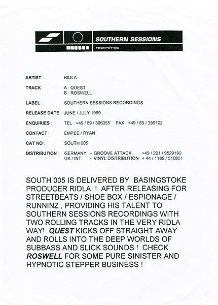 Ridla : Quest / Roswell (12", Promo, W/Lbl)