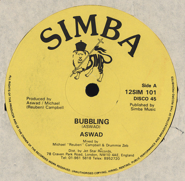 Aswad : Bubbling (12", Yel)