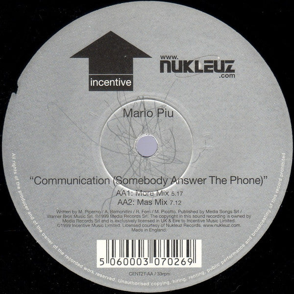 Mario Più : Communication (Somebody Answer The Phone) (12", Single)