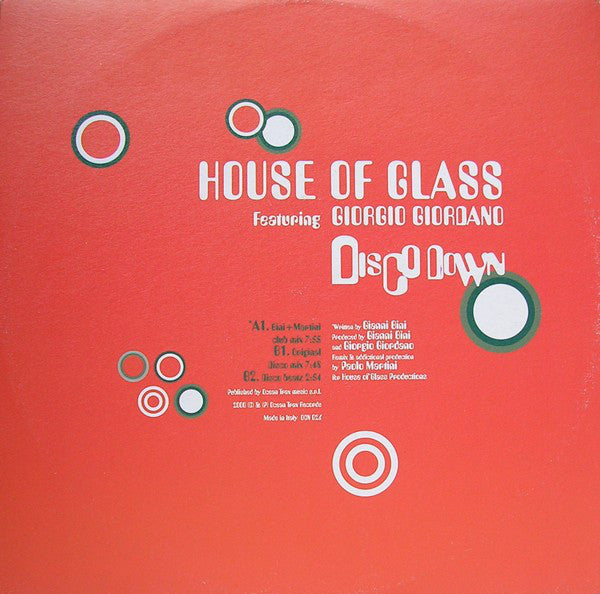 House Of Glass Featuring Giorgio Giordano : Disco Down (12")