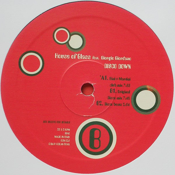 House Of Glass Featuring Giorgio Giordano : Disco Down (12")