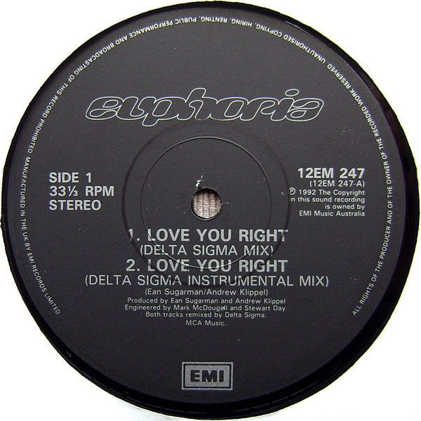 Euphoria (4) : Love You Right (12", Single)