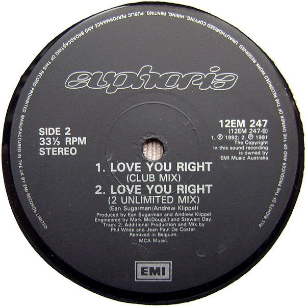 Euphoria (4) : Love You Right (12", Single)
