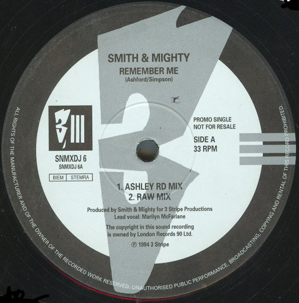 Smith & Mighty : Remember Me (12", Promo)