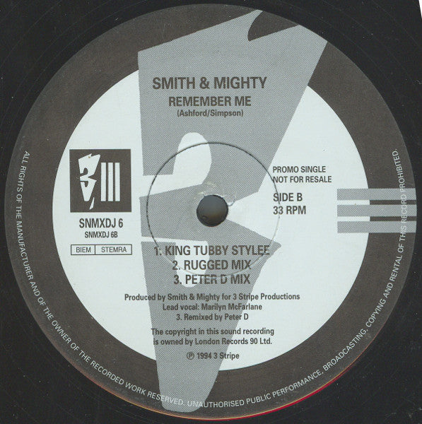 Smith & Mighty : Remember Me (12", Promo)