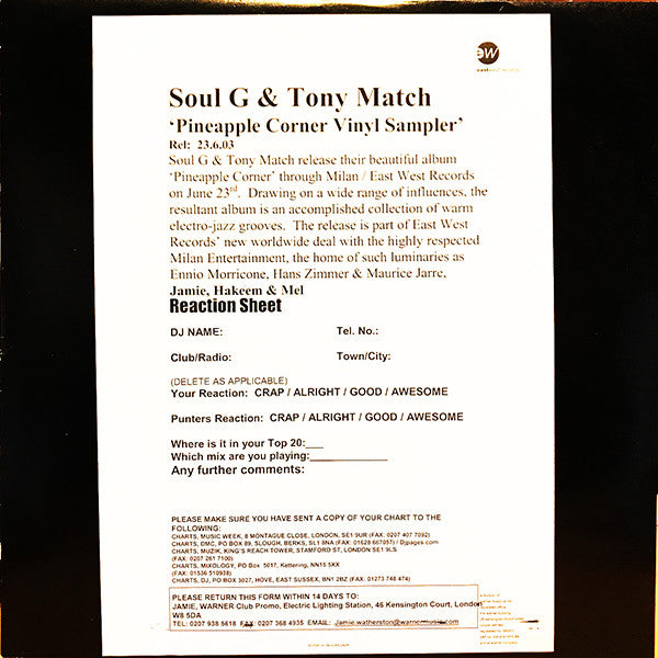 Soul G & Tony Match : Pineapple Corner Album Sampler (12", Promo)