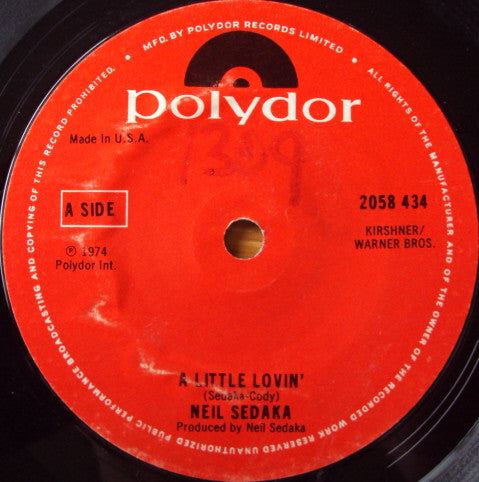 Neil Sedaka : A Little Lovin' (7", Single)