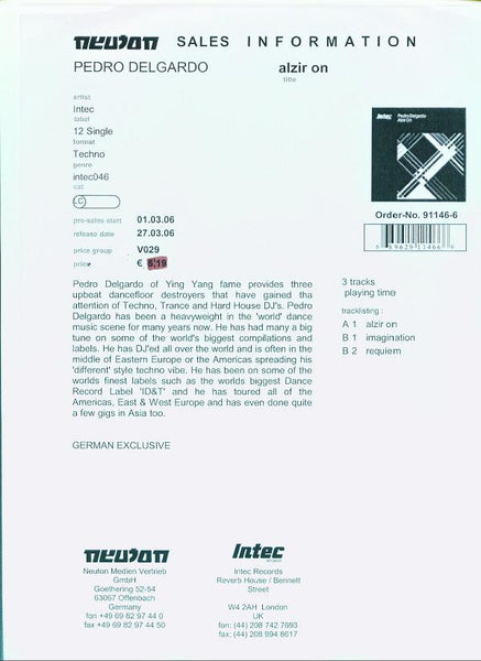 Pedro Delgardo : Alzir On (12", Promo, W/Lbl)