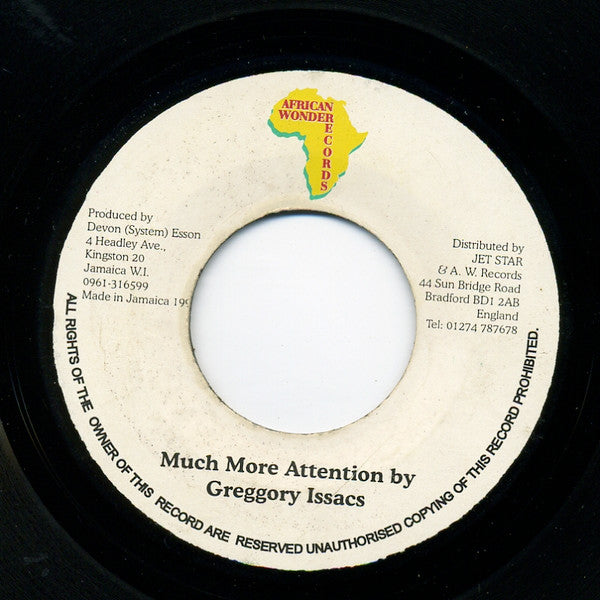 Gregory Isaacs : Much More Attention (7")