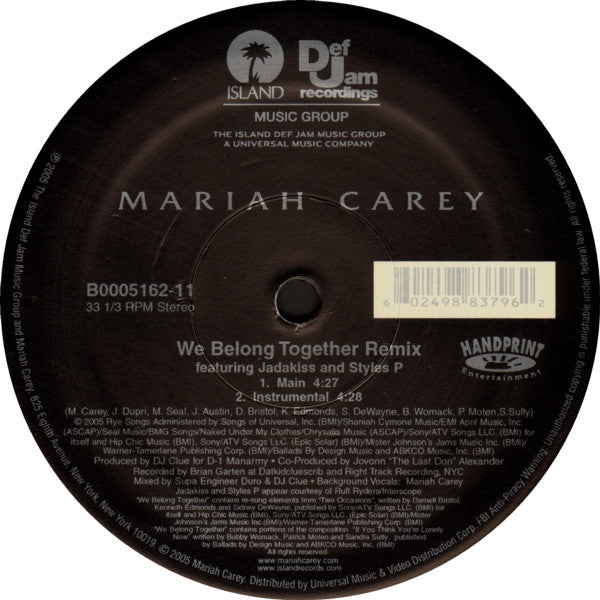 Mariah Carey Featuring Jadakiss And Styles P : We Belong Together (Remix) (12")