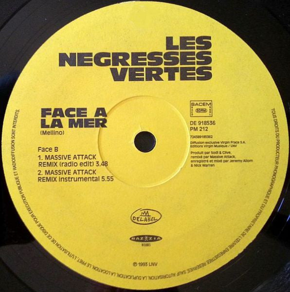 Les Negresses Vertes : Face A La Mer (Massive Attack Remix) (12")