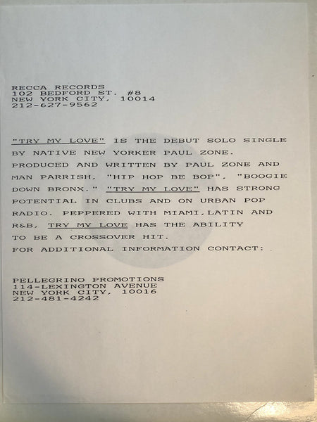 Paul Zone : Try My Love (12")