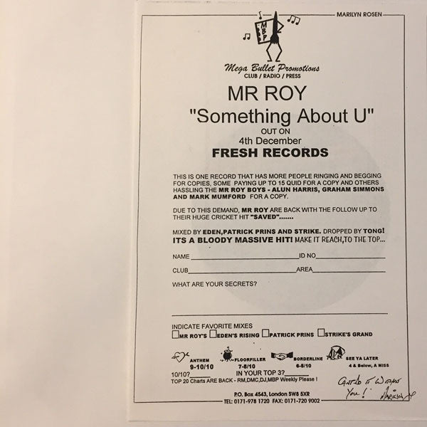 Mr. Roy : Something About U (Can't Be Beat) (12", Single)