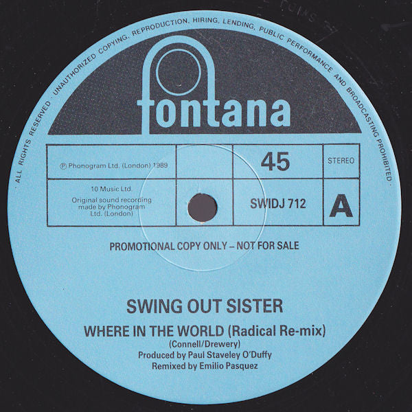 Swing Out Sister : Where In The World (12", Promo)