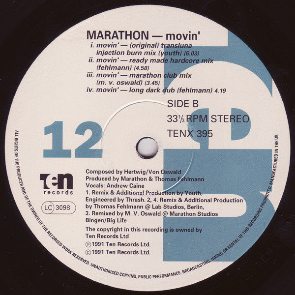 Marathon : Movin' (12", Single)