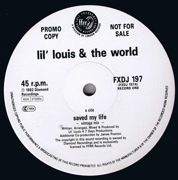 Lil' Louis & The World : Saved My Life (2x12", Promo)
