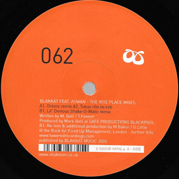 Blakkat Featuring Aswan : Rite Place (The Rite Mixes) (12")