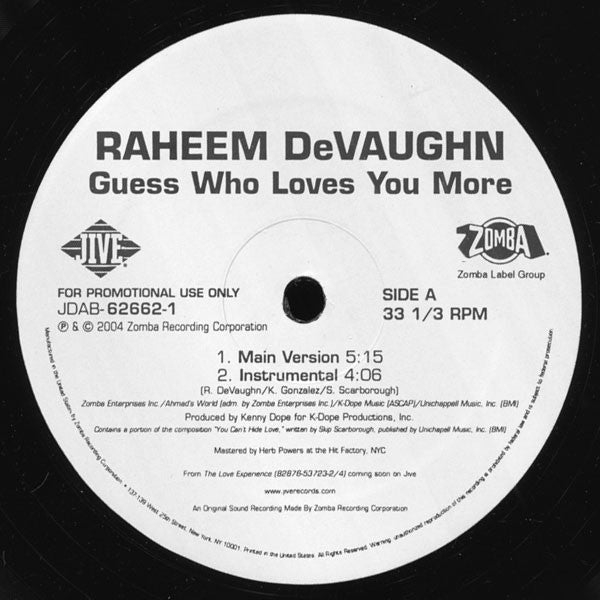 Raheem DeVaughn : Guess Who Loves You More (12", Single, Promo)
