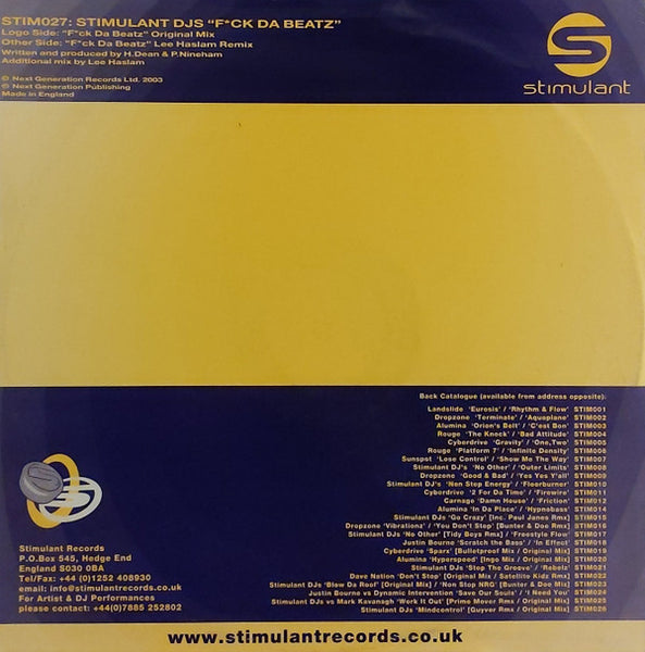Stimulant DJs : F*ck Da Beatz (12")