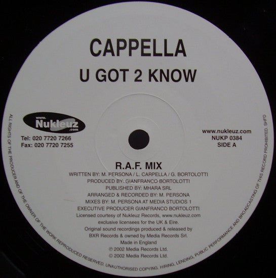 Cappella : U Got 2 Know (12")