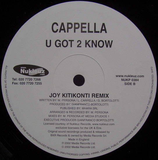 Cappella : U Got 2 Know (12")