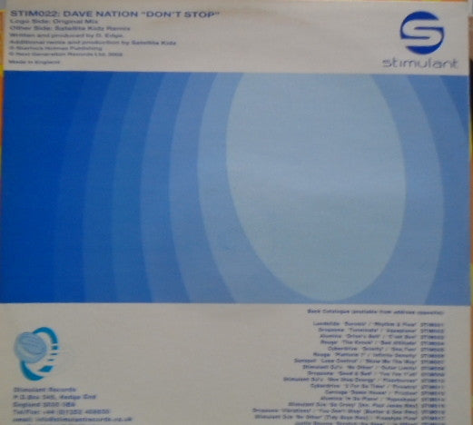 Dave Nation : Don't Stop (12")
