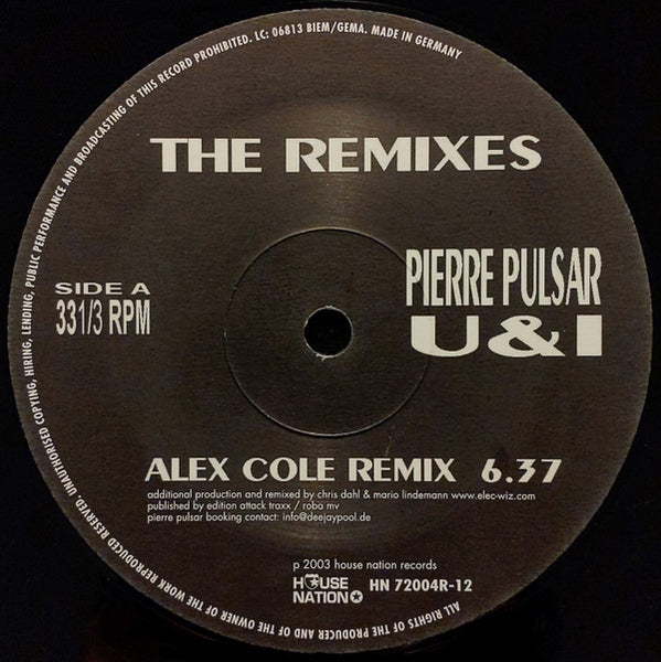 Pierre Pulsar : U & I (The Remixes) (12")