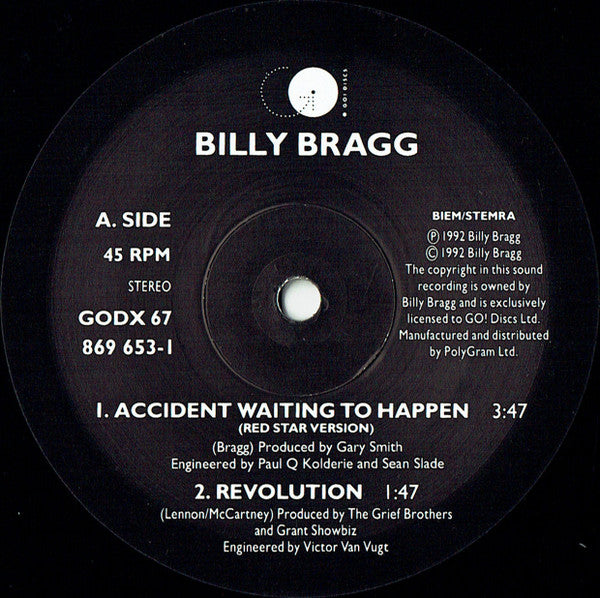 Billy Bragg : Accident Waiting To Happen (Red Star Version) (12", Single)