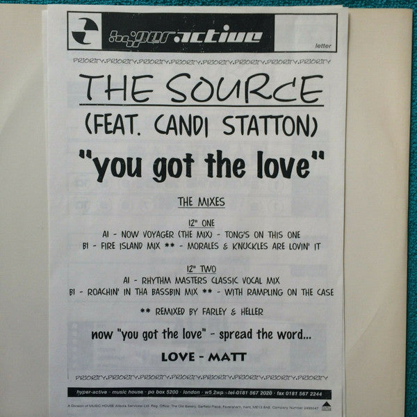 The Source : You Got The Love (12", Promo)