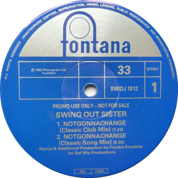 Swing Out Sister : Notgonnachange (12", Promo)