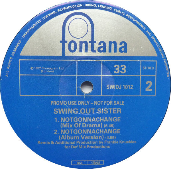 Swing Out Sister : Notgonnachange (12", Promo)