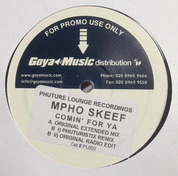 Mpho Skeef : Comin' For Ya (12", Promo)