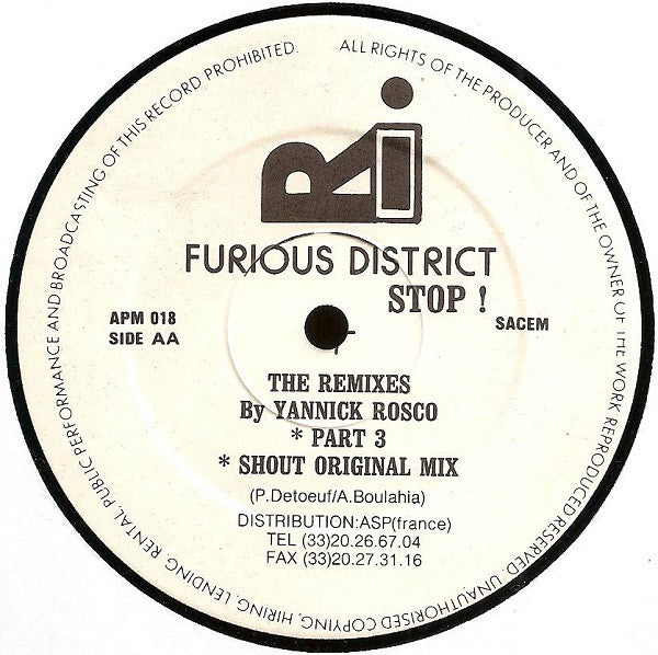 Furious District : Stop (The Remixes) (12")