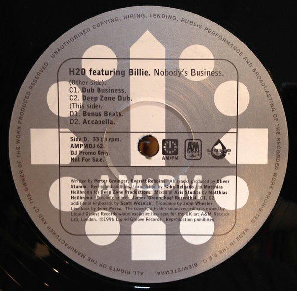 H2O Featuring Billie : Nobody's Business (Deep Zone Mixes) (2x12", Promo)