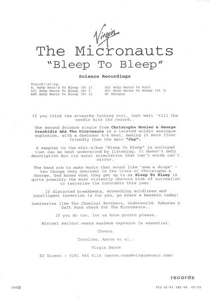 The Micronauts : Bleep To Bleep (12", P/Mixed, Promo, Smplr)