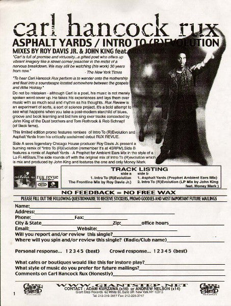 Carl Hancock Rux : Remixes (12")